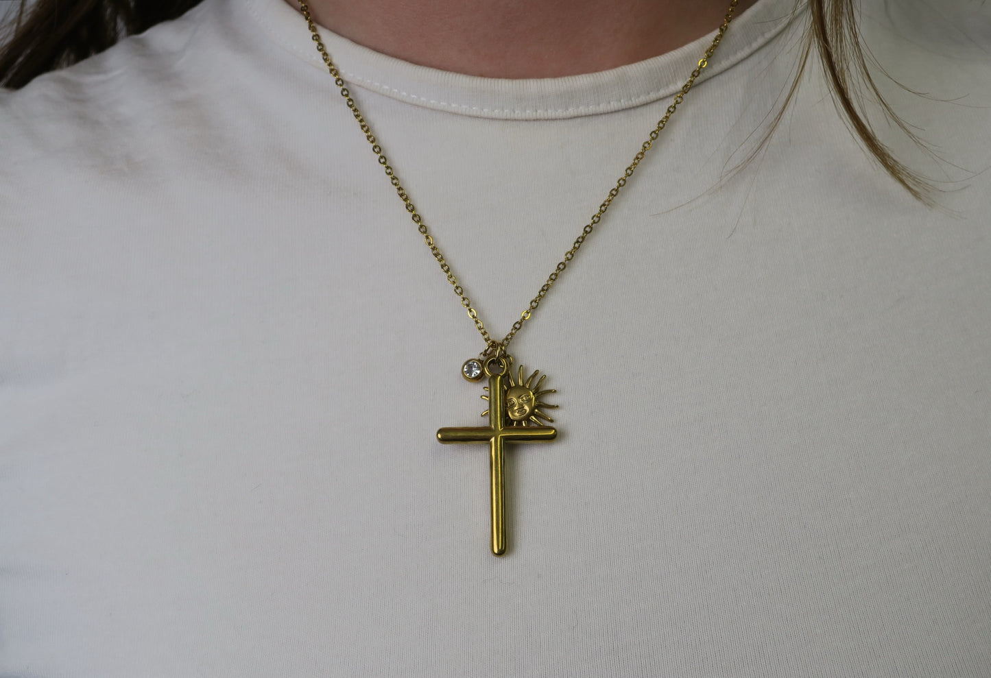 Sun, Sparkle and Cross Necklace